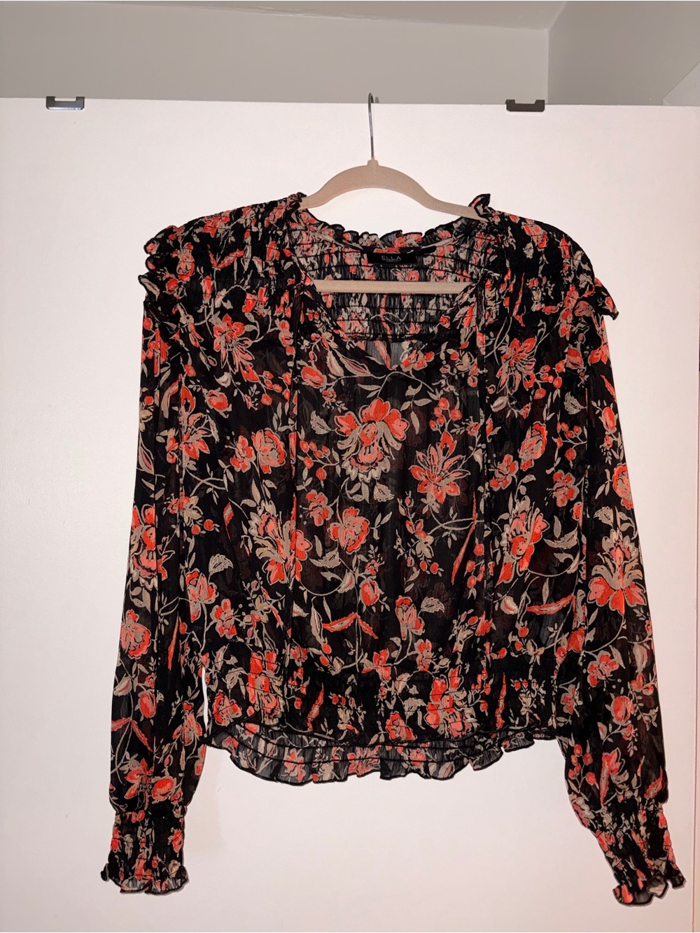 ELLA Floral Ruffle Long-Sleeve Blouse